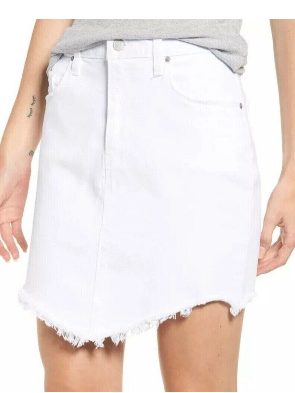 HUDSON Lulu Jupe Evereve white raw hem frayed denim jean short skirt 26 $175